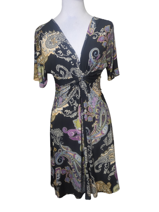 Lily Dresses & Skirts - Lily Paisley Print mini dress in Black Purple & Gold Size PP